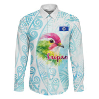 Saipan CMNI Family Matching Long Sleeve Bodycon Dress and Hawaiian Shirt Polynesian Northern Mariana Islands Fruit Dove Watercolor