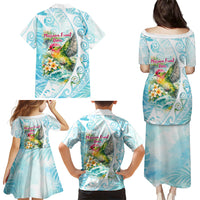 Saipan CMNI Family Matching Puletasi and Hawaiian Shirt Polynesian Northern Mariana Islands Fruit Dove Watercolor