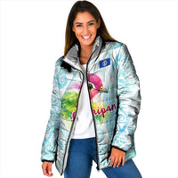 Saipan CMNI Padded Jacket Polynesian Northern Mariana Islands Fruit Dove Watercolor TS04 Women Blue White - Polynesian Pride