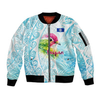 Saipan CMNI Sleeve Zip Bomber Jacket Polynesian Northern Mariana Islands Fruit Dove Watercolor