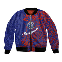 Saipan Northern Mariana Islands Bomber Jacket Polynesian Tribal Tattoo Art With Hibiscus Flowers And Seal TS04 Unisex Blue Red - Polynesian Pride