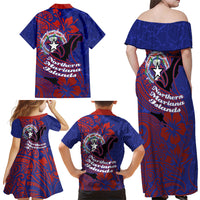 Saipan Northern Mariana Islands Family Matching Off Shoulder Maxi Dress and Hawaiian Shirt Polynesian Tribal Tattoo Art With Hibiscus Flowers And Seal
