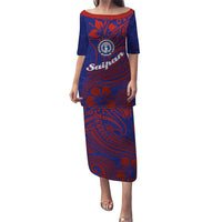 Saipan Northern Mariana Islands Family Matching Puletasi and Hawaiian Shirt Polynesian Tribal Tattoo Art With Hibiscus Flowers And Seal