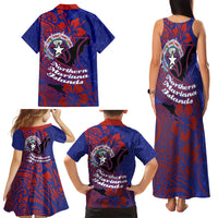 Saipan Northern Mariana Islands Family Matching Tank Maxi Dress and Hawaiian Shirt Polynesian Tribal Tattoo Art With Hibiscus Flowers And Seal