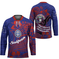 Saipan Northern Mariana Islands Hockey Jersey Polynesian Tribal Tattoo Art With Hibiscus Flowers And Seal