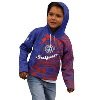 Saipan Northern Mariana Islands Kid Hoodie Polynesian Tribal Tattoo Art With Hibiscus Flowers And Seal