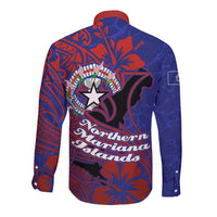 Saipan Northern Mariana Islands Long Sleeve Button Shirt Polynesian Tribal Tattoo Art With Hibiscus Flowers And Seal