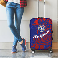 Saipan Northern Mariana Islands Luggage Cover Polynesian Tribal Tattoo Art With Hibiscus Flowers And Seal