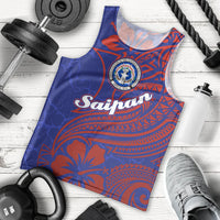 Saipan Northern Mariana Islands Men Tank Top Polynesian Tribal Tattoo Art With Hibiscus Flowers And Seal
