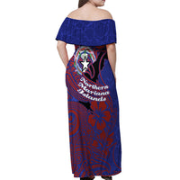 Saipan Northern Mariana Islands Off Shoulder Maxi Dress Polynesian Tribal Tattoo Art With Hibiscus Flowers And Seal