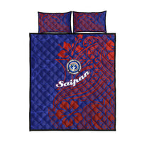 Saipan Northern Mariana Islands Quilt Bed Set Polynesian Tribal Tattoo Art With Hibiscus Flowers And Seal