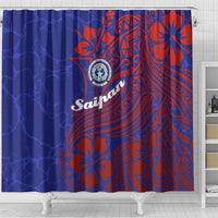 Saipan Northern Mariana Islands Shower Curtain Polynesian Tribal Tattoo Art With Hibiscus Flowers And Seal