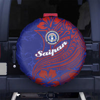Saipan Northern Mariana Islands Spare Tire Cover Polynesian Tribal Tattoo Art With Hibiscus Flowers And Seal