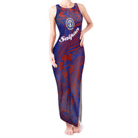 Saipan Northern Mariana Islands Tank Maxi Dress Polynesian Tribal Tattoo Art With Hibiscus Flowers And Seal