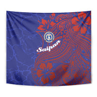 Saipan Northern Mariana Islands Tapestry Polynesian Tribal Tattoo Art With Hibiscus Flowers And Seal