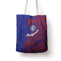 Saipan Northern Mariana Islands Tote Bag Polynesian Tribal Tattoo Art With Hibiscus Flowers And Seal