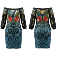 Personalized Masefau American Samoa Whale Couples Matching Off The Shoulder Long Sleeve Dress and Hawaiian Shirt Polynesian Tribal Pattern Tropical Hibiscus