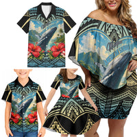 Personalized Masefau American Samoa Whale Family Matching Off Shoulder Short Dress and Hawaiian Shirt Polynesian Tribal Pattern Tropical Hibiscus TS04 - Polynesian Pride