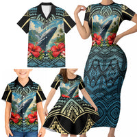 Personalized Masefau American Samoa Whale Family Matching Short Sleeve Bodycon Dress and Hawaiian Shirt Polynesian Tribal Pattern Tropical Hibiscus TS04 - Polynesian Pride
