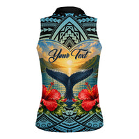 Personalized Masefau American Samoa Whale Women Sleeveless Polo Shirt Polynesian Tribal Pattern Tropical Hibiscus TS04 - Polynesian Pride