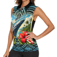 Personalized Masefau American Samoa Whale Women Sleeveless Polo Shirt Polynesian Tribal Pattern Tropical Hibiscus TS04 - Polynesian Pride