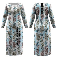 Personalized Masefau American Samoa Family Matching Long Sleeve Bodycon Dress and Hawaiian Shirt Vintage Whale Hibiscus Ocean Waves TS04 Mom's Dress White Blue - Polynesian Pride