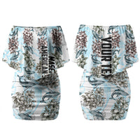 Personalized Masefau American Samoa Family Matching Off Shoulder Short Dress and Hawaiian Shirt Vintage Whale Hibiscus Ocean Waves TS04 Mom's Dress White Blue - Polynesian Pride