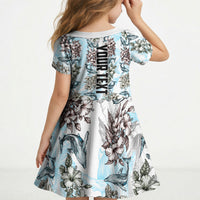 Personalized Masefau American Samoa Kid Short Sleeve Dress Vintage Whale Hibiscus Ocean Waves TS04 - Polynesian Pride