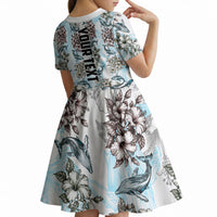 Personalized Masefau American Samoa Kid Short Sleeve Dress Vintage Whale Hibiscus Ocean Waves TS04 - Polynesian Pride