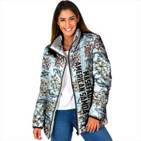 Personalized Masefau American Samoa Padded Jacket Vintage Whale Hibiscus Ocean Waves TS04 Women White Blue - Polynesian Pride