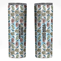 Personalized Masefau American Samoa Skinny Tumbler Vintage Whale Hibiscus Ocean Waves TS04 White Blue - Polynesian Pride