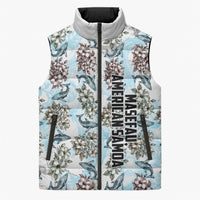 Personalized Masefau American Samoa Sleeveless Puffer Jacket Vintage Whale Hibiscus Ocean Waves TS04 Unisex White Blue - Polynesian Pride
