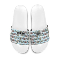 Personalized Masefau American Samoa Slide Sandals Vintage Whale Hibiscus Ocean Waves TS04 White Blue - Polynesian Pride