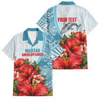 Personalized American Samoa Masefau Family Matching Tank Maxi Dress and Hawaiian Shirt Hibiscus Tropical Floral Whale Polynesian Tribal Pattern TS04 Dad's Shirt - Short Sleeve White Blue - Polynesian Pride