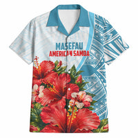 Personalized American Samoa Masefau Hawaiian Shirt Hibiscus Tropical Floral Whale Polynesian Tribal Pattern TS04 White Blue - Polynesian Pride