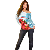 Personalized American Samoa Masefau Off Shoulder Sweater Hibiscus Tropical Floral Whale Polynesian Tribal Pattern TS04 - Polynesian Pride