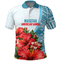 Personalized American Samoa Masefau Polo Shirt Hibiscus Tropical Floral Whale Polynesian Tribal Pattern TS04 White Blue - Polynesian Pride