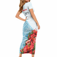 Personalized American Samoa Masefau Short Sleeve Bodycon Dress Hibiscus Tropical Floral Whale Polynesian Tribal Pattern TS04 - Polynesian Pride