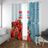 Personalized American Samoa Masefau Window Curtain Hibiscus Tropical Floral Whale Polynesian Tribal Pattern TS04 With Grommets White Blue - Polynesian Pride