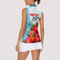 Personalized American Samoa Masefau Women Sleeveless Polo Shirt Hibiscus Tropical Floral Whale Polynesian Tribal Pattern TS04 - Polynesian Pride