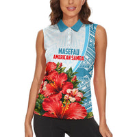 Personalized American Samoa Masefau Women Sleeveless Polo Shirt Hibiscus Tropical Floral Whale Polynesian Tribal Pattern TS04 - Polynesian Pride
