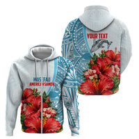 Personalized American Samoa Masefau Zip Hoodie Hibiscus Tropical Floral Whale Polynesian Tribal Pattern TS04 - Polynesian Pride