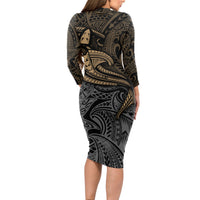 Polynesian Long Sleeve Bodycon Dress Hammerhead Shark Tribal Pattern TS04 - Polynesian Pride
