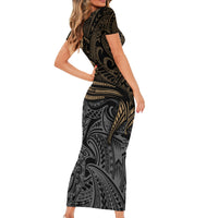 Polynesian Short Sleeve Bodycon Dress Hammerhead Shark Tribal Pattern TS04 - Polynesian Pride