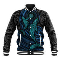 Polynesian Whale Baseball Jacket TS04 Unisex Black Cyan - Polynesian Pride