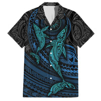 Polynesian Whale Hawaiian Shirt TS04 Black Cyan - Polynesian Pride
