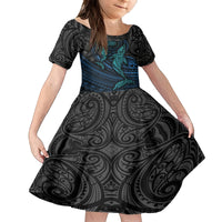 Polynesian Whale Kid Short Sleeve Dress TS04 KID Black Cyan - Polynesian Pride