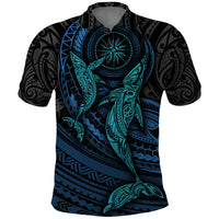 Polynesian Whale Polo Shirt TS04 Black/Cyan - Polynesian Pride
