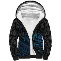 Polynesian Whale Sherpa Hoodie TS04 Unisex Black Cyan - Polynesian Pride