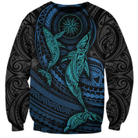 Polynesian Whale Sweatshirt TS04 Unisex Black Cyan - Polynesian Pride